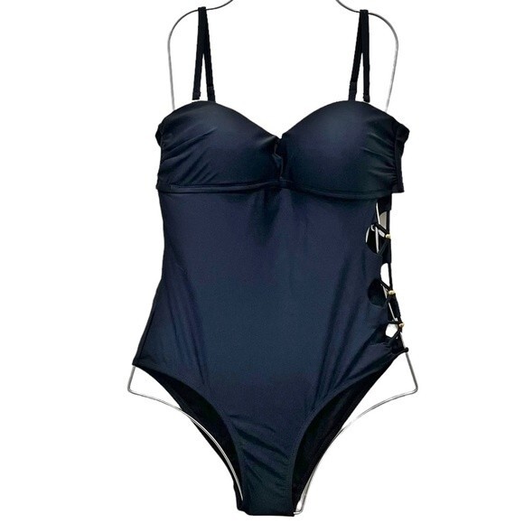 NWT SeaFancy One Piece Black Swimsuit With Side Cutouts Women’s Size Medium NEW - Picture 1 of 12